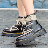 Black Platform Combat Ankle Boots for Women Lace Up Buckle Strap Woman Shoes Biker Boots Thigh High Leather Boots Botas De Mujer