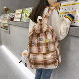 Graduation Gift Big Sale Fashion Female Bookbag Cotton Linen Plaid Women Backpack for Teenagers Girl College SchoolBag Korean Student Girl Travel Mochila ll12