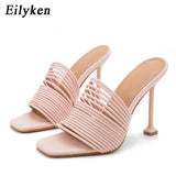 Christmas Gift Square toe Womens Slipper shoes Summer Mules Sandals Multi knot Sexy high heel Slides Ladies Rome shoes Women Slippers