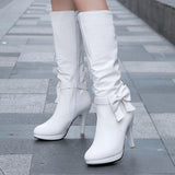 Graduation Gift Big Sale 2022 Spring Autumn Zipper Knee High Boots Women Fashion White Stiletto Heel Long Boots Woman Leather Shoes Winter Large Size 43