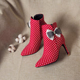 Lourdasprec Women Ankle Boots Pointed Toe Thin High Heel Boots Zipper red white blackOutdoor Ladies Footwear Size 32-43