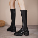 Lourdasprec 2021 Ladies Spring Autumn Leather Round Toe Knee Length Knight Boots Winter Fashion Zipper High Heel Women's Knee Boots