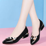 Lourdasprec Christmas Gift Women Dress Shoes Patent Leather Mid Heel Pumps Fashion Shoes Pointed Toe Slip on Office Ladies Shoes Zapatos Black220920