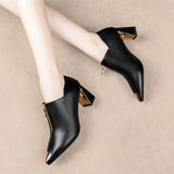 Graduation Gift Big Sale  Sexy High Heels Bare Boots 2022 Autumn New Fashion Women Shoes Square Black Zip Leather Ladies Shoes Metal Pointed Toe Pump 8472