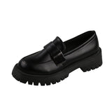 2022 Casual Women Loafers Woman Solid Black PU Leather Zapatos De Mujer Dropshipping Slip on Flats Round Toe Platform Shoes