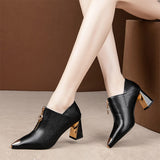 Graduation Gift Big Sale  Sexy High Heels Bare Boots 2022 Autumn New Fashion Women Shoes Square Black Zip Leather Ladies Shoes Metal Pointed Toe Pump 8472