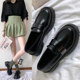 2022 Casual Women Loafers Woman Solid Black PU Leather Zapatos De Mujer Dropshipping Slip on Flats Round Toe Platform Shoes