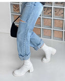 HOUZHOU White Women's Ankle Boots Leather Autumn Winter Platform Heels Comfortable Designer Shoes Harajuku Footwear