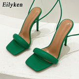 Christmas Gift 2022 New Ankle Strap Green Women's High Heels Sandals Square toe Female Party Shoes Sandalias de mujer