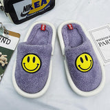 Lourdasprec Women Smile Face Winter Spring New Couples Open-Toe Fluffy Slippers Soft Cotton Shoes Plush Cute Smiley Pattern Home Slide On