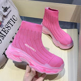 Lourdasprec Fashion Women Boots Summer High Top Slip-On Breathable Socks Shoes Fashion Women's Chunky Sneakers Pink Green Sport Shoes