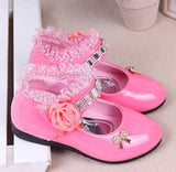 Christmas Gift 2021 New Flower Girls Shoes Spring Autumn Princess Lace PU Leather Shoes Cute Bowknot Rhinestone For 3-11 Ages Toddler Shoes