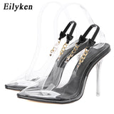 Christmas Gift Transparent Pumps Women Sexy Pointed Toe Chain Design Crystal Heel Ladies Shoes Stiletto High Heels Wedding Dress Shoes