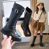 Christmas Gift Children's Boots 2021 Winter New Girls High Boots Zipper Little Girl Non-slip Princess Long Boots Kid's Leather Student Shoes