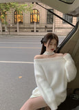 Lourdasprec-Japanese Korean Style Soft Girl Beige Oversized Knit Sweater Dress