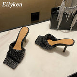 Christmas Gift 2022 New Summer Design Weave Square Toe Heels High Quality Slippers Gladiator Beach Womens Sandal Slides Shoes