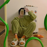 Lourdasprec Cartoon Funny Frog Fall Home Slippers Green Fluffy Warm Plush Slippers for Women Cute Kawaii Fluzzy Slippers for Girls