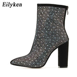 Christmas Gift 2022 Fashion Sexy Banquet Women's Boots Thick with Square Head Shiny Rhinestones Thin Nightclub High Heel Boots