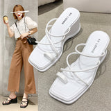 Female Shoes Rubber Flip Flops Slippers Casual Slides Women Heels Loafers Square Toe Platform On A Wedge 2022 Soft Hawaiian
