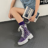 HOUZHOU Women Boots Transparent Platform Shoes Jelly 2021 Fashion Autumn Casual Goth Ankle Harajuku +Socks