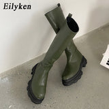 Christmas Gift Fashion Non-Slip Thick Bottom Knee High Boots Women High Quality Round Toe Zip Motorcycle Boot Platform Shoes Goth