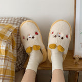 Cute Shy Strawberry Bear Slippers For Women Fashion Kawaii Fluffy Winter Warm Slipper Woman Cartoon Smiley Face  House Slippers