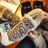 Lourdasprec Apanzu New Women Winter Ankle Boots Leopard Snow Boots Plush Natural Rabbit Fur Warm Slip-On Ladies Shoes Flats Plus Size 35-40