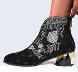 Lourdasprec 2022 New Ankle Boots Women's Shoes Leather Boots Embroidery Ethnic Bohemia Zipper Spring Autumn Ladies Botas Botas De Mujer