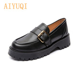 Christmas Gift Women Shoes Genuine Leather 2022 Spring New British Style Thick-soled Pedal Shoes Female College Style Casual Lazy Shoes Ladies