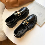 Lourdasprec Black Flats Shoes Women Loafers 2022 Classic Office Platform Leather Oxfords Spring Autumn Fashion Casual Slip On Boat Shoes