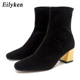 Christmas Gift 2022  New Black Brown Autumn Winter Ankle Boots For Women Soft PU Leather Female Square Heels Elastic Boots size 35-42