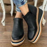 Lourdasprec Autumn Women Ankle Boots Side Zipper Platform Shoes Solid Color Casual Shoes for Women 2021 Wedges Sewing Lady Boot Mujer Botas