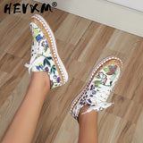 Christmas Gift New Popular Womens Shoes Plus Size Color Matching and Printing Lace-up Flat Shoes Women's Casual Shallow Mouth Womens Sneakers