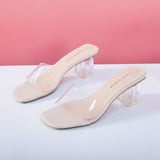 Christmas Gift Crystal Clear Transparent Slippers Female Shoes Middle Heels Comfortable New Summer Women Shoes Woman Fashion Cool Mules Slides