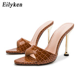 Christmas Gift Women slippers Snake Print Strappy Mule high heels Slippers Sandals flip flops Pointed toe Slides Party shoes Woman
