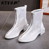 Christmas Gift Mesh Hollow Chelsea Short Boots Women 2022 New Summer Thin Section Breathable Thick Heel Martin Boots Female High Top Sandals