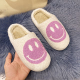 Lourdasprec New Pink Smiley Face Slippers Women Smile Slippers Happy Face Slippers Retro Smiley Face Soft Plush Comfy Warm Slip-on Slippers L43