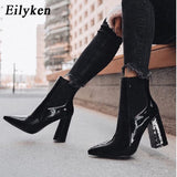 Christmas Gift Thick High Heels Women Ankle Boots Square Toe Zip Footwear PU Patent Leather Female Boot Shoes Woman 2022 New Black