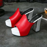 Christmas Gift Summer Sexy Women Elegant Red High Heel Sandals Peep Toe Platform Shoes  Zebra Chunky Heel Shoes Lady Thick Heel Fashion 34-40