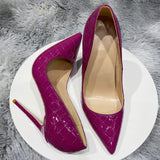 LOURDASPREC Purple Crocodile-Effect Women Chic Pumps Sexy Ladies Party High Heel Shoes Slip On Pointed Toe Stilettos Size 11 12
