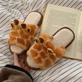 Lourdasprec Cute Animal Slipper For Women Girls Fashion Kawaii Fluffy Winter Warm Slippers Woman Cartoon Giraffe House Slippers Funny Shoes L42