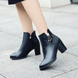 Graduation Gift Big Sale Female Comfortable Thick Heel Ankle Boots Fashion Buckle Zipper Boots Women Round Toe Fall Winter Shoes Black White