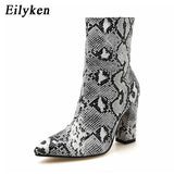 Christmas Gift Women Zipper Boots Snake Print Ankle Boots Square heel Fashion Pointed toe Ladies Sexy shoes 2022 New Chelsea Boots