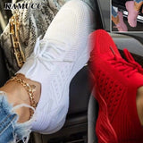 Christmas Gift Women Red Sneakers Female White Casual Shoes Comfortable Mesh Lace-Up Ladies Sport Shoes Wedges Chunky Women's Vulcanized Shoes