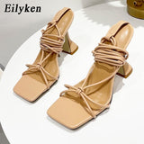 Christmas Gift 2022 New Design Ankle Strap Sandals Women Square heel Party Lace-Up Summer Strange Style Sandal Shoes size 41 42
