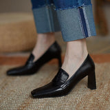 Lourdasprec 2022 Newest High Heels Shoes Slip-on Loafer Leather Shoes Office Casual Daily Pumps Heels