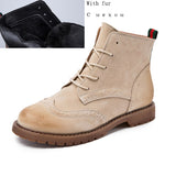Christmas Gift women shoes 2022 spring genuine leather Female short boots  suede women booties  British lace retro trend women naked boots