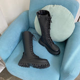 Christmas Gift Women's Martin Boots Boots 2021 Fall Women's High Platform Gothic Shoes Black Leather Boots Lace-up Women's Knee High Boots