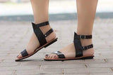 Women Sandals  Flat Gladiator Leather Sandals Summer Shoes Woman Rome Style Double Buckle Casual Beach Sandles Plus Size 35-43