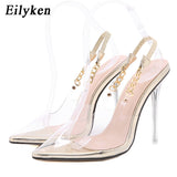 Christmas Gift Transparent Pumps Women Sexy Pointed Toe Chain Design Crystal Heel Ladies Shoes Stiletto High Heels Wedding Dress Shoes